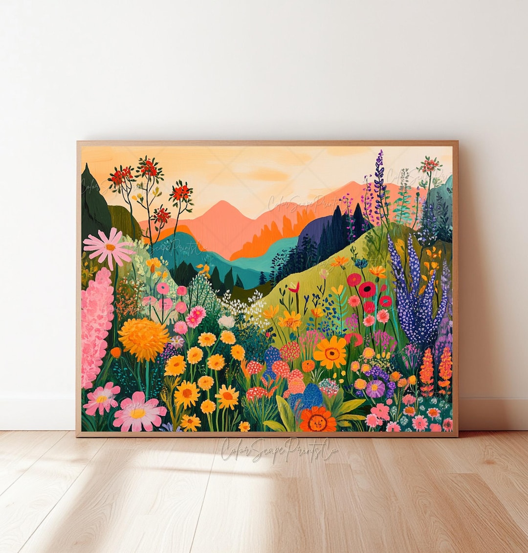 Image showcasing Vibrant Nature-inspired Wall Art, Colorful Landscape Print, Spring ...