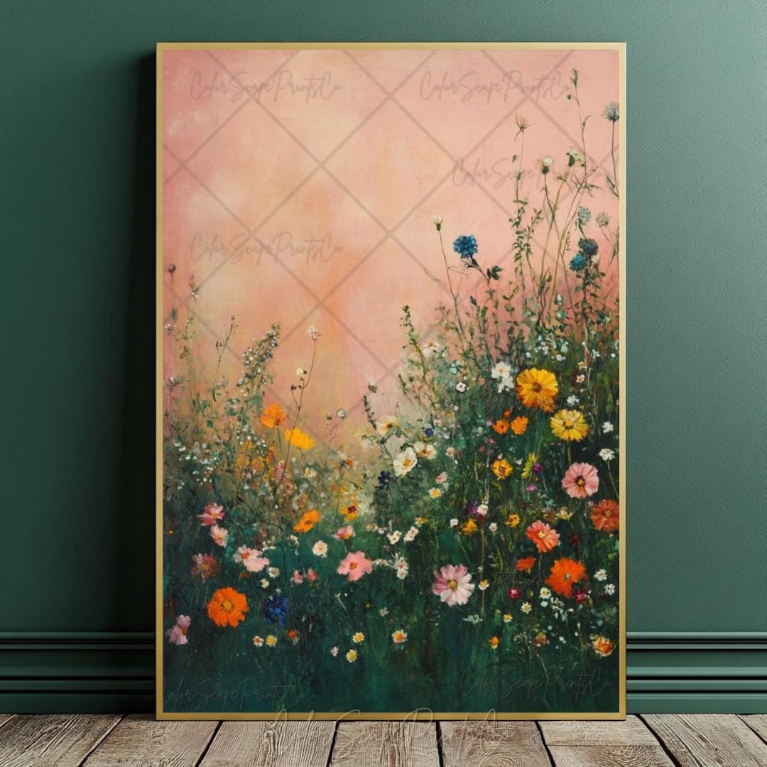 Field of Flowers Painting Wildflower Field Framed Wall Art Botanical ...
