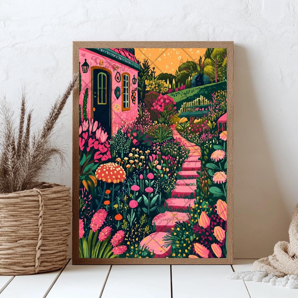Garden Illustration Flower Garden Painting Whimsical Garden Print