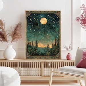 Moon and Stars Wall Art Dark Forest Painting Enchanted Forest Decor ...