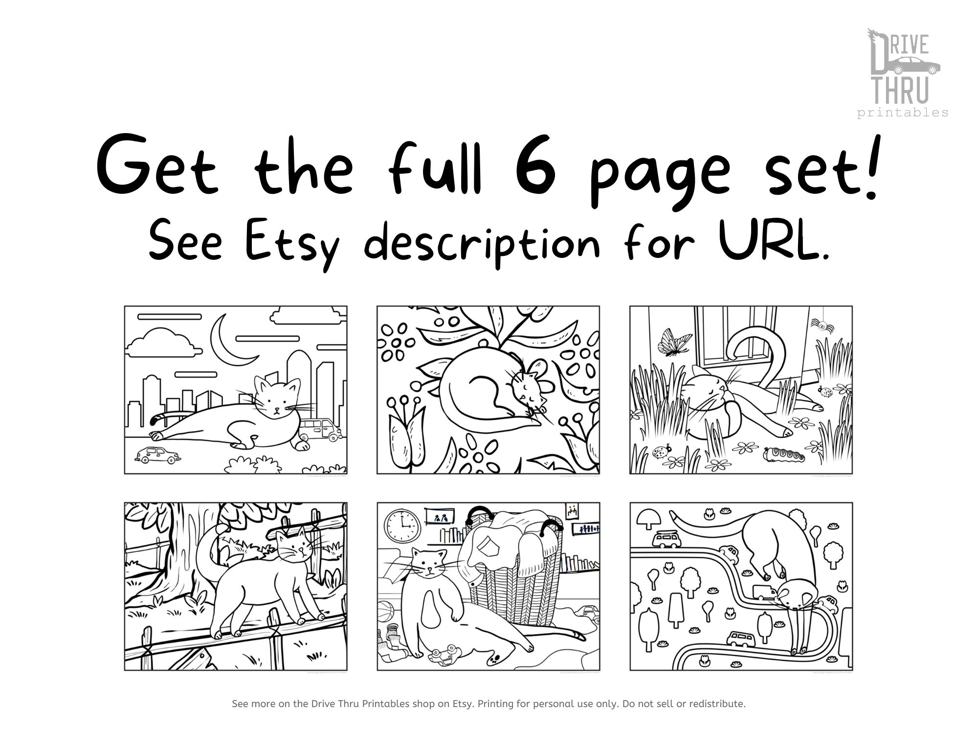 Printable Cat Coloring Page for Adults, Coloring Page Download for Kids