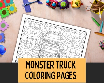 Coloring Pages Monster Trucks Printable Adult Coloring Pages | Kids Girls Boys Men Women | Activity At Home | Instant Download | monster jam