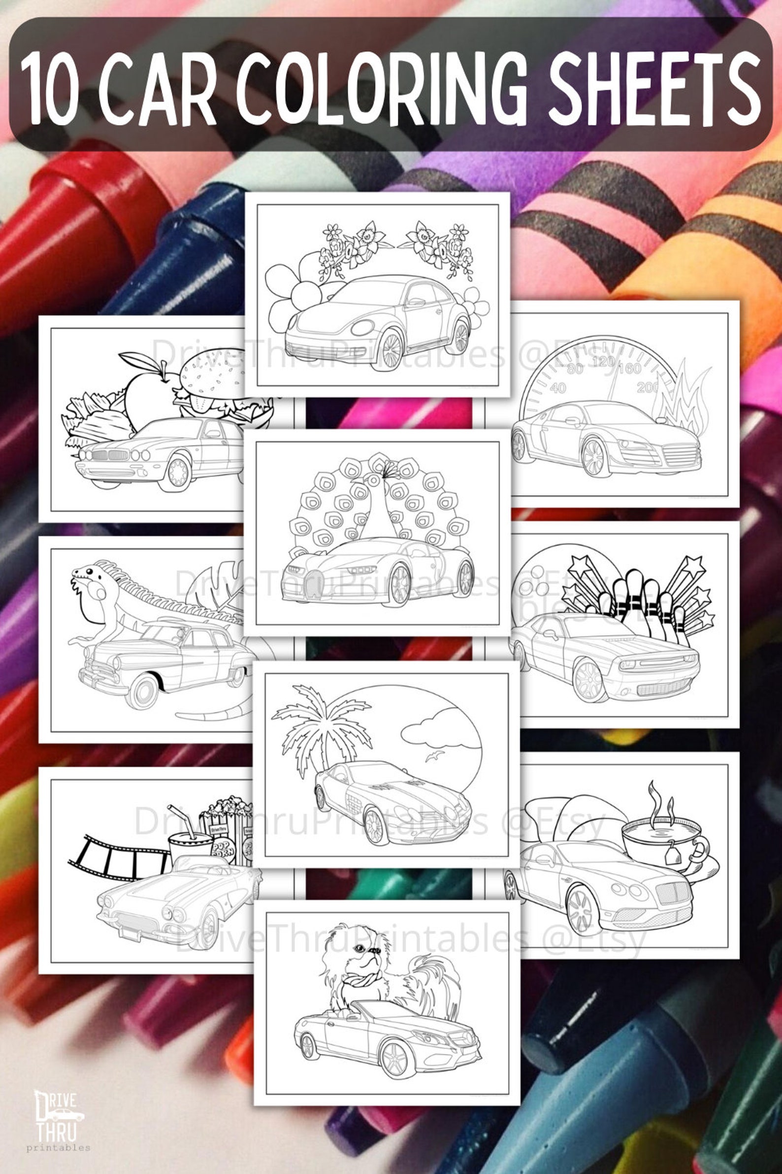 Car Coloring Sheets for Boys, Girls, Kids Fun Silly Backgrounds ...