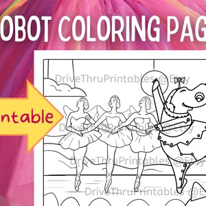 Printable Robot Coloring Page for kids and adults, Printable coloring page for Kids Girls Boys | sample | robot hippo ballerina ballet dance