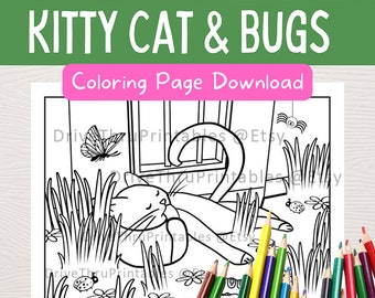 Cat Coloring Page Download, Printable Adult Coloring book | Kids Girls Boys | Cat Coloring Book | Activity for Kids | cute kitty cats | PNG