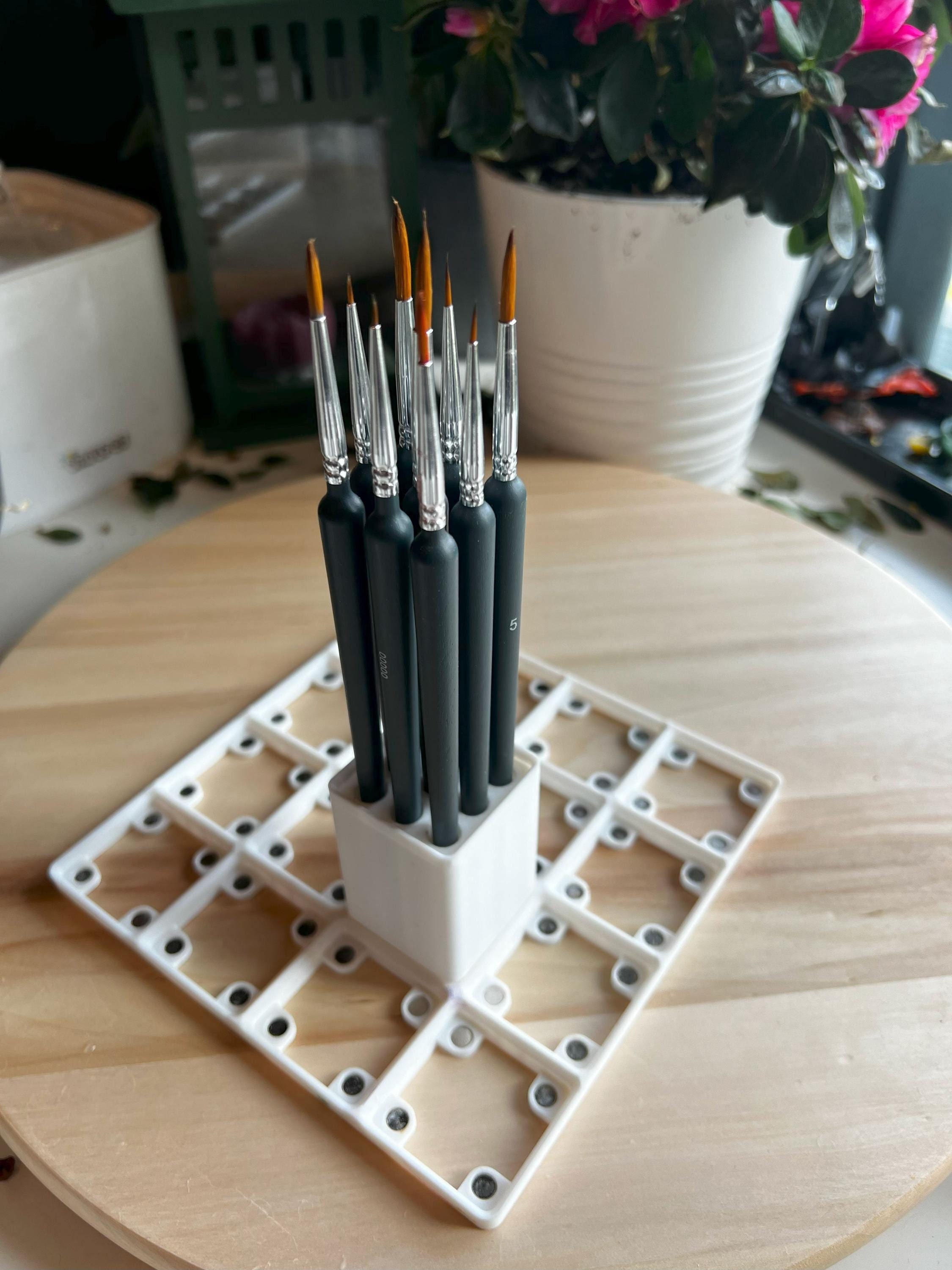 Paintbrush Holder 1x1 - 9 Slots | Magnetized Base | 3D Printed