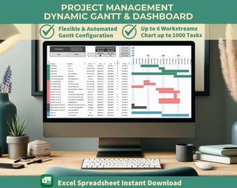 Project Management Gantt Chart and Dashboard | All-in-One Excel Tracker Template for Workstreams, Tasks & Deadlines | Custom Fiscal Calendar