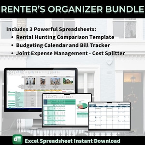 Renter’s Organizer Bundle | Apartment Hunting, Budgeting & Roommate Expenses | | Bill Calendar | Rental Comparison | Roommate Cost Splitting