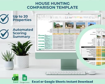 Home Comparison Template for House Hunting | Excel or Google Sheets Spreadsheet | Automated Checklist | Scoring Tool | Printable Evaluation