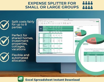 Expense Splitter - Up to 8 Parties | Excel Tool for Sharing Property Costs | Payment Tracking | Custom, Equal, or Usage Based Cost Splitting