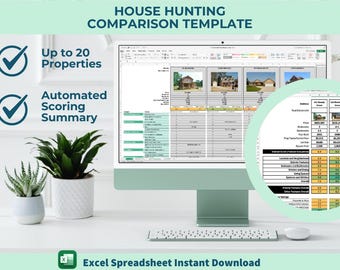 Home Comparison Template for House Hunting | Excel Spreadsheet with Automated Checklist | Scoring Tool | Printable Evaluation Sheet