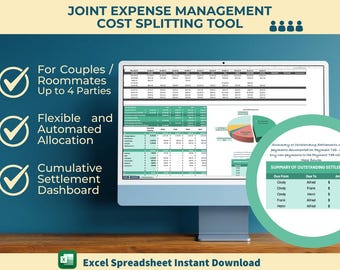 Joint Expense Management | Cost Splitting for Couples or Roommates | Up to 4 Parties | Payment Tracking | Monthly and Cumulative Summaries