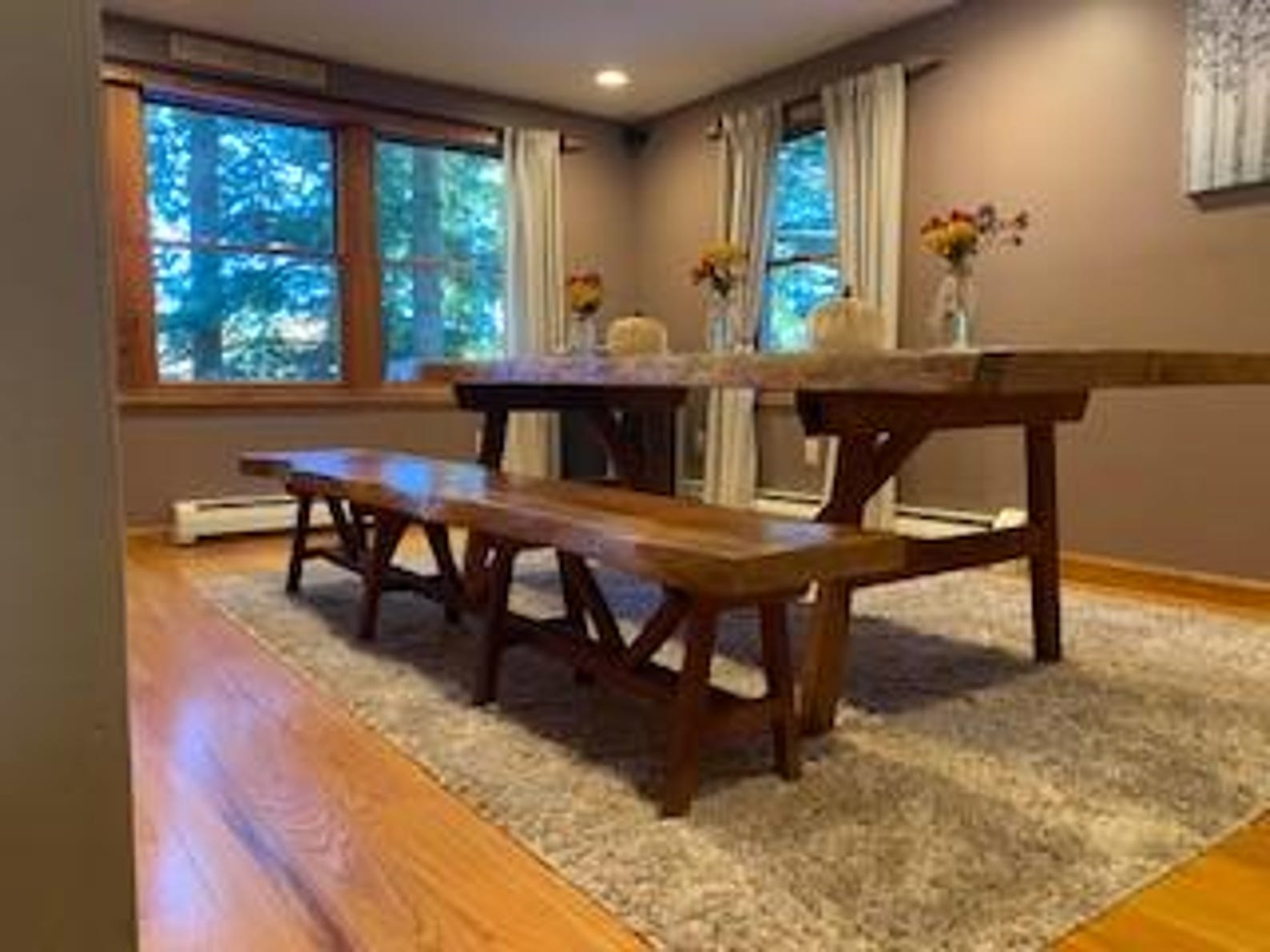 Custom Pine Liveedge Dinning Room Table and Matching Bench