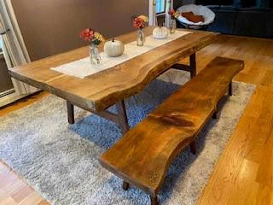 Custom Pine Liveedge Dinning Room Table and Matching Bench