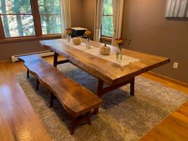 Custom Pine Liveedge Dinning Room Table and Matching Bench