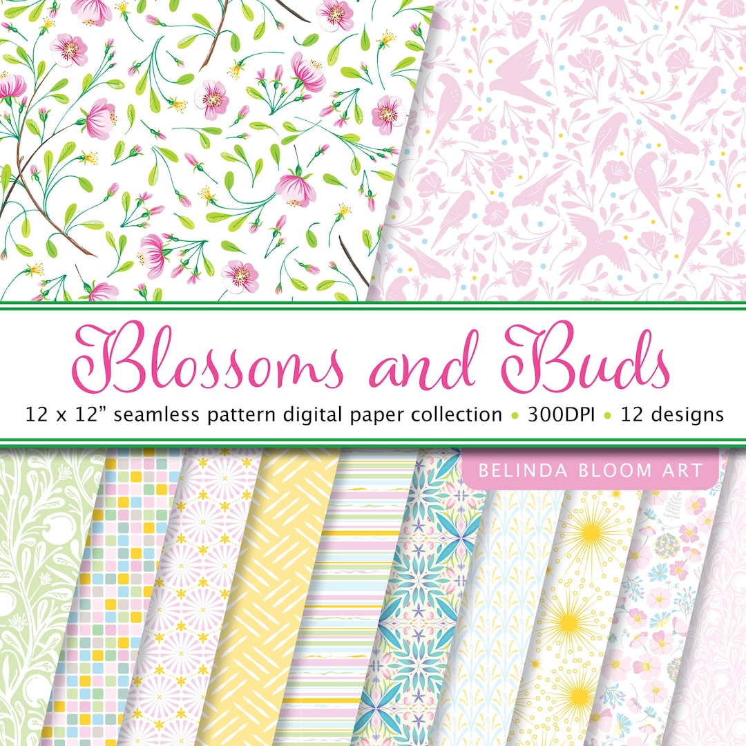 Spring Flowers Printable Paper Seamless JPG Bundle, Seamless Repeat ...