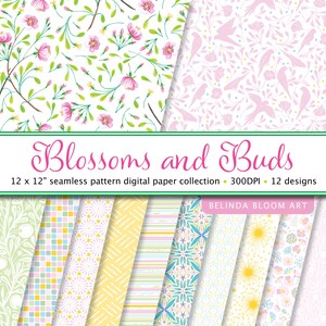 Frühlingsblumen druckbares Papier Nahtloses JPG-Bundle, Nahtloses Wiederholungsmuster, Digitales Papier Scrapbooking, Nahtlose Hintergrundmuster