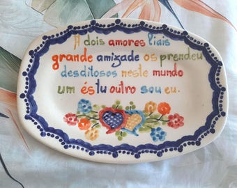 Hand Painted Portuguese Ceramic Plate Colorful Wall Decor  Traditional Love Quote Rustic Gift Idea  Folk Art from Portugal