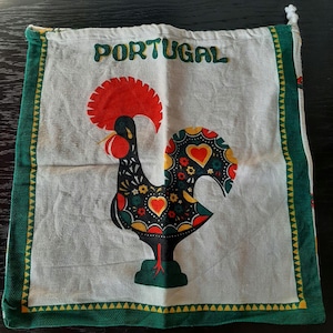 Saco de algodão para pão galo de barcelos, lembrança de portugal, presente artesanal, ilha da madeira, presente acessível, amante de portugal, lembrança vintage