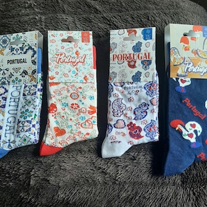 Cotton Socks Souvenir from Portugal Unisex Gift High Socks 100% Cotton Affordable Gift Portugal Lover Sardine Tile Heart Viana Embroidery PT
