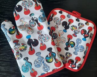 Portugués Gallo Horno Mitt & Pot Holder Set Galo de Barcelos Decoración de cocina Regalo único de inauguración de la casa