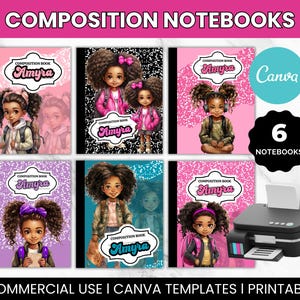 Black Girl Magic Back to School Composition Notebook Covers Canva Template, Printable book, composition book cover template, Editable bundle
