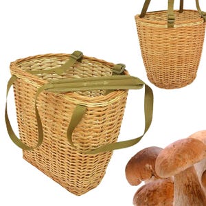 Kleine natuurlijke unieke rieten wilgenmand met handvatten voor het foerageren van paddenstoelen/origineel handgemaakt cadeau voor mannen, vrouwen/cadeau paddenstoelplukker/