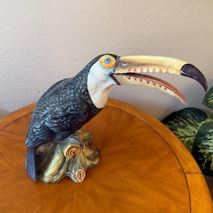 Large Ronzan Italian Ceramic Toucan – Hand Painted Bird Sculpture – Midcentury Tropical Decor | Hollywood Regency Italian Ceramic Bird