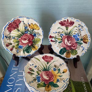 Set of 5 Vintage Nova Rose Hand-Painted Italian Ceramic Plates– Floral Majolica from Nove, Italy
