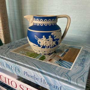 Antique Copeland Spode Jasperware Jug – Cobalt Blue with White Relief Scenes