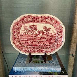 Vintage Copeland Spode Pink Tower Platter – 1930s Red Transferware Serving Dish
