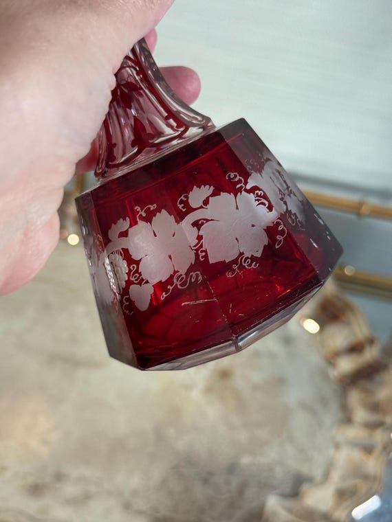 Ruby Flash Perfume Bottle with Stopper — Etched F… - image 3
