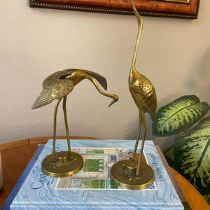 Vintage Pair of Brass Cranes – Brass Egret Figurines | MCM Brass Bird Figurines