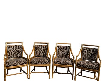 Vintage McGuire Target Back Rattan Dining Armchairs — Set of 4