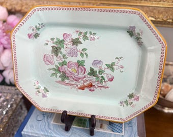 Vintage Adams Calyx Ware-serveerschaal | Roze transferware schaal met bloemen | Engelse ijzersteen