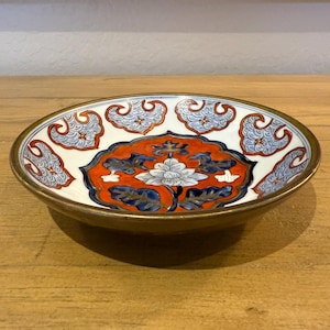 Vide-poches vintage de style Imari : porte-bijoux en porcelaine et laiton