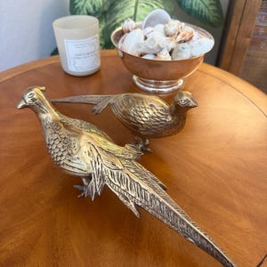 Vintage Brass Pheasant Figurines: Mid-Century Bird Statues