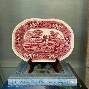 Vintage Copeland Spode Pink Tower Serving Platter – 1930s Red Transferware