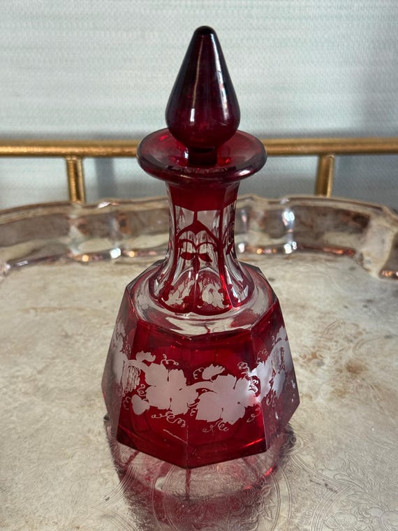 Ruby Flash Perfume Bottle with Stopper — Etched F… - image 1