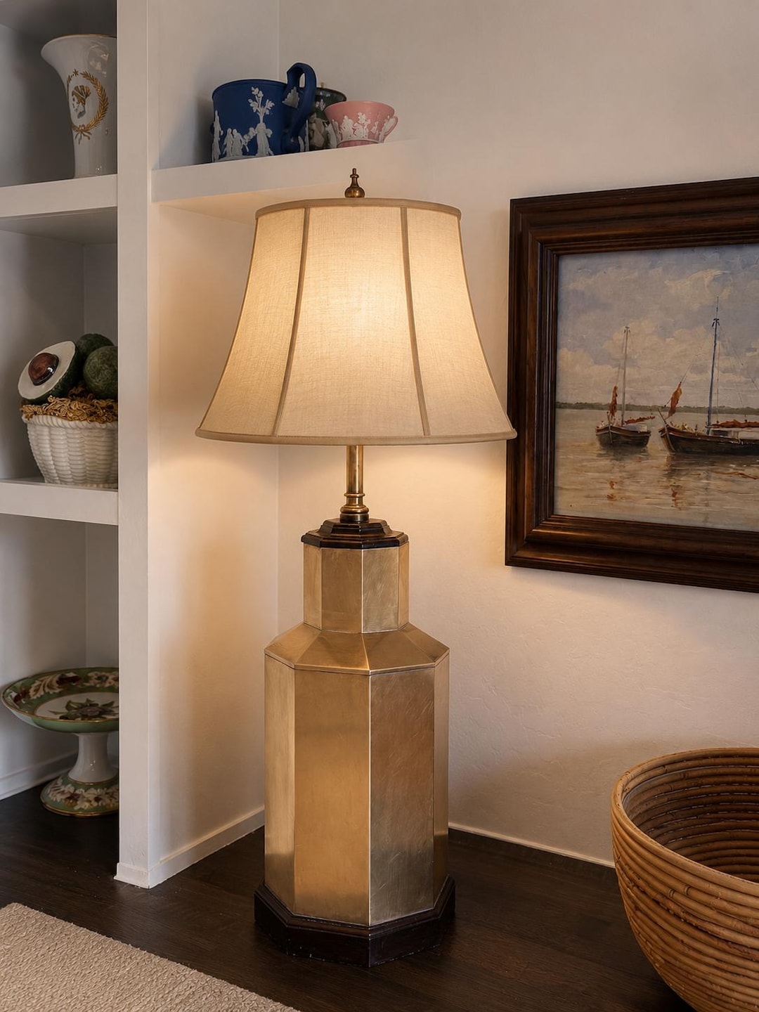 Vintage Automax Solid Brass Octagonal Table Lamp | Hollywood