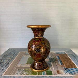 Vintage Multicolor Cloisonné Vase – Floral Enamel Brass Vase