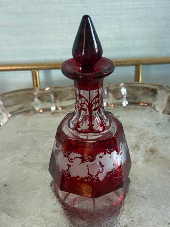 Ruby Flash Perfume Bottle with Stopper — Etched F… - image 2