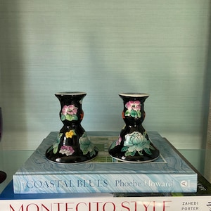 Vintage chinesische Keramik Kerzenständer - Handbemaltes Blumenmuster