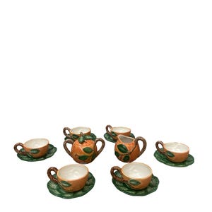 Vintage Fitz & Floyd Orange Tee-Set: 1989 Keramik Teetassen, Zuckerdose, Milchkännchen