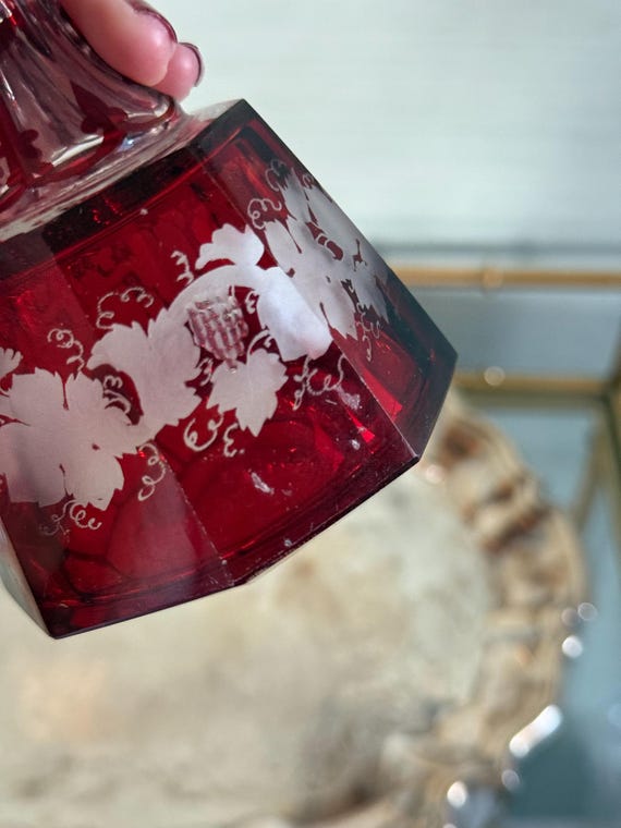 Ruby Flash Perfume Bottle with Stopper — Etched F… - image 5