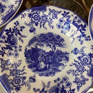 Bols à soupe italiens Ceramica Quadrifoglio vintage – Ensemble de 8 bols à rebord floral bleu et blanc