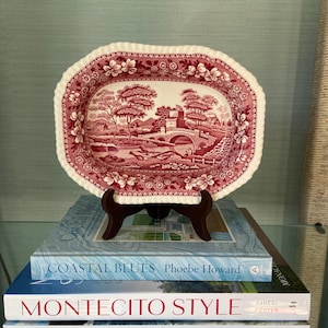 Vintage Copeland Spode Pink Tower Open Vegetable Bowl – 1940s Red Transferware
