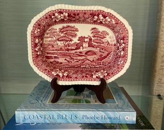 Vintage Copeland Spode Pink Tower Open Vegetable Bowl – 1940s Red Transferware