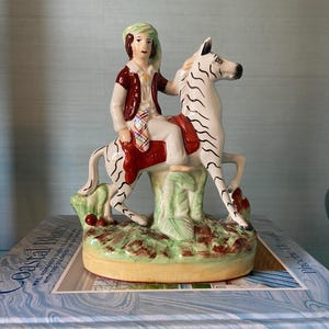 Antique Staffordshire Zebra Figurine – 19th Century English Pottery