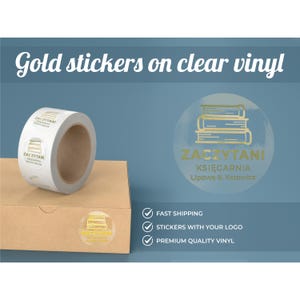 Gold Stickers, Custom Clear Logo Labels Stickers Personalized Business Logo, Round Logo Label, Transparent Gold Foil Label, Customize Logo